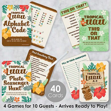 Big Dot Of Happiness Tropical Luau - 4 Hawaiian Party Games 10 Cards Each - Gamerific Bundle