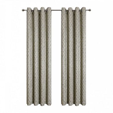 Kate Aurora 2 Piece Contemporary Chic Metallic Abstract Circles Light Filtering Grommet Top Curtains