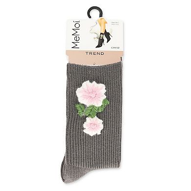 Women's Crochet Flower Ribbed Crew Socks