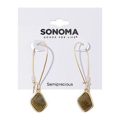 Sonoma Goods For Life® Gold Tone Green Rhombus Stone Wire Nickel Free Drop Earrings