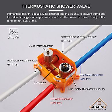 Casainc 9inch Shower System Dual Head Waterfall Shower Bar System