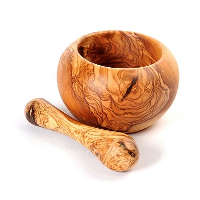 Olive Wood Round Pestle And Mortar