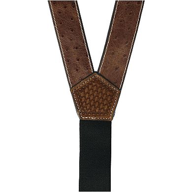 Men's Leather Ostrich Print Suspenders With Braided Detail