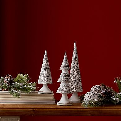 Geometric White Washed Wood Design Holiday Tree Décor (set Of 3)