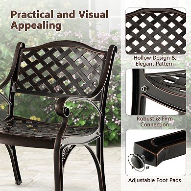Cast Aluminum Patio Chairs Set Of 2 Dining Chairs With Armrests Diamond Pattern-Bronze