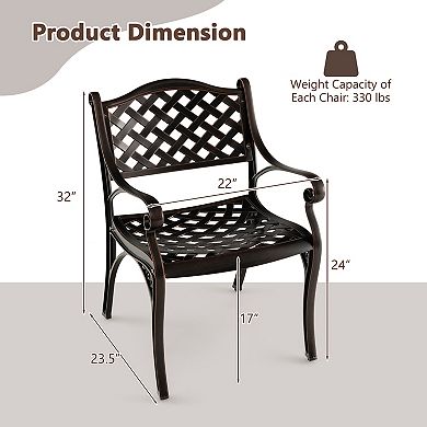 Cast Aluminum Patio Chairs Set Of 2 Dining Chairs With Armrests Diamond Pattern-Bronze