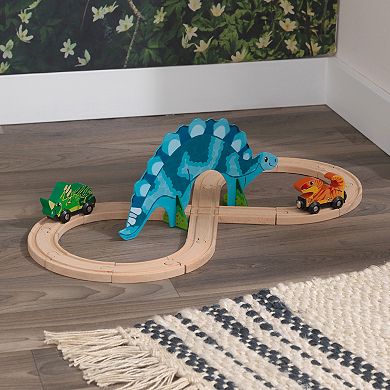 KidKraft Adventure Tracks Dino World Stego Loop Wooden Train Track Set