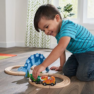 KidKraft Adventure Tracks Dino World Stego Loop Wooden Train Track Set