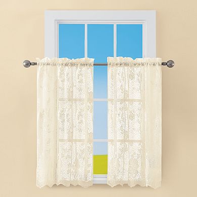 Collections Etc Lacey Floral Lace Design Kitchen Curtains