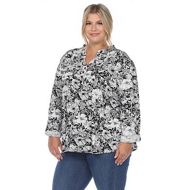 Ps Pleated Long Sleeve Floral Print Blouse