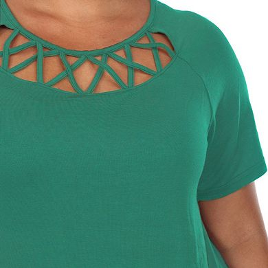 Women's Plus Size Crisscross Cutout Short Sleeve Top