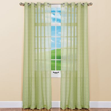 Collections Etc Montauk Woven Check Sheer Grommet Top Curtain Panel