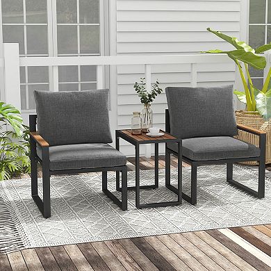 3 Pieces Aluminum Frame Weatherproof Outdoor Conversation Set With Soft Cushions-Grey