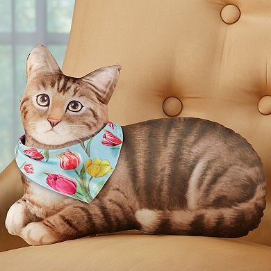 Collections Etc Cat Accent Pillow With Interchangeable Seasonal Bandanas Rectangle