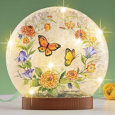 Collections Etc Led Lighted Floral Wreath Frosted Sphere Tabletop Light