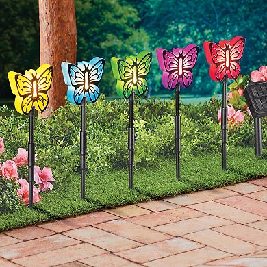 Collections Etc Set Of 5 Colorful Solar Butterfly Pathlight Stakes