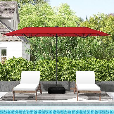 13ft Double-sided Patio Umbrella With Solar Lights For Garden Pool Backyard