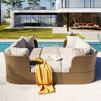 Merax Outdoor Patio Furniture Set, Wicker Furniture Sofa Set With Thick Cushions