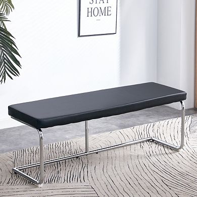 51" Contemporary Stainless Steel Bench With Faux Leather