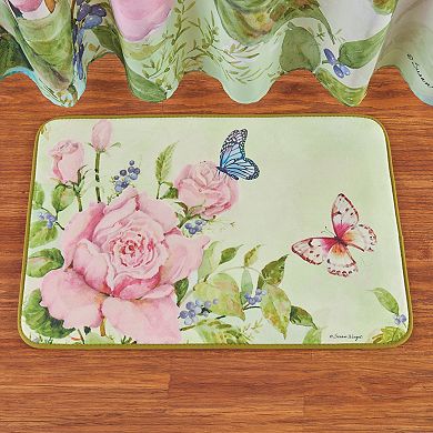 Collections Etc Colorful Butterfly Rose Cushioned Skid-resistant Bath Mat Rectangle