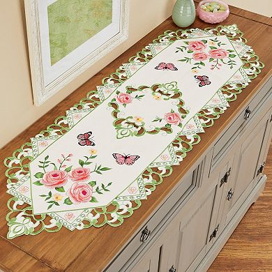 Collections Etc Pink Rose & Butterfly 4-foot Long Dresser Scarf