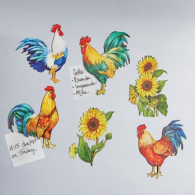 Collections Etc Set Of 6 Decorative Rooster Wooden Kitchen Magnets