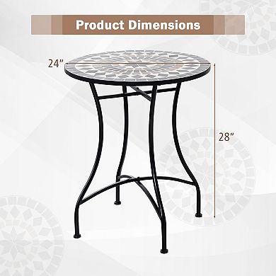 24 Inch Patio Bistro Table With Ceramic Tile Tabletop