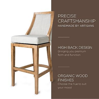 Maven Lane Vienna Bar Stool In Weathered Oak Finish W/ Sand Color Fabric Upholstery