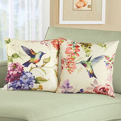 Collections Etc Floral Hummingbird 2-piece Accent Pillow Set Square