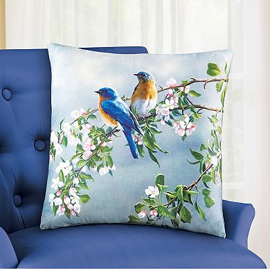 Collections Etc Bluebirds On Flowering Branches Accent Throw Pillow Rectangle