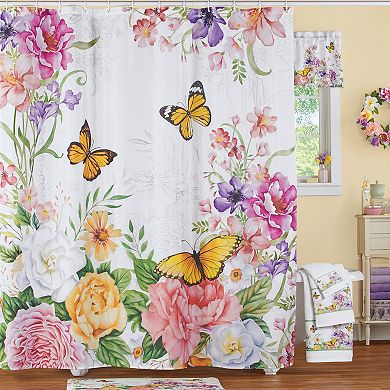 Collections Etc Beautiful Butterfly & Floral Shower Curtain With 12 Hooks
