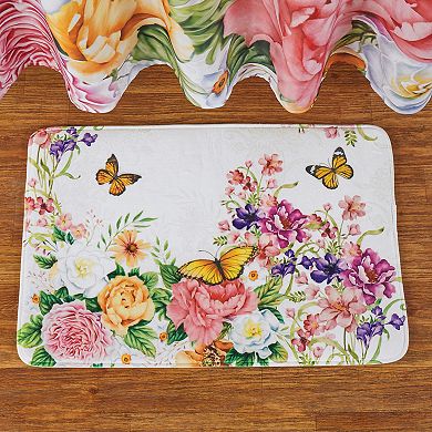 Collections Etc Beautiful Butterfly & Floral Cushioned Bath Mat Rectangle