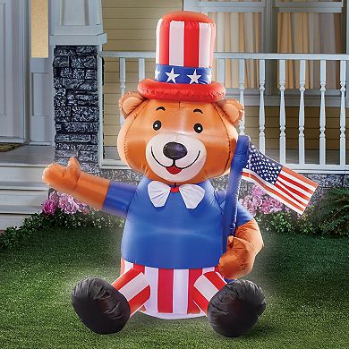 Collections Etc 4-foot Patriotic Teddy Bear Outdoor Inflatable Yard Decor