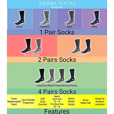 Sierra Socks Men Perfect Fit Wool Crew Socks for Daily Use