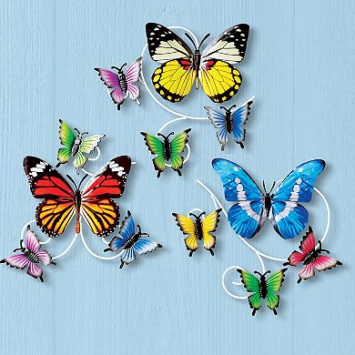 Collections Etc Colorful 3d Butterflies 3-piece Metal Wall Art Set