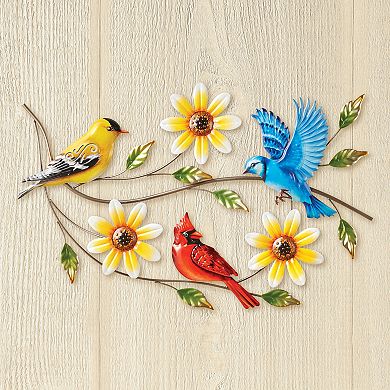 Collections Etc Beautiful Birds On Floral Branch Metal Wall Art