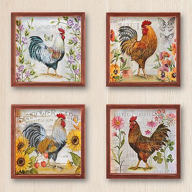 Collections Etc 4pc. French Country Rooster Wooden Framed Wall Set