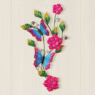 Collections Etc Hand-painted Butterfly Floral Iron Wall Decor