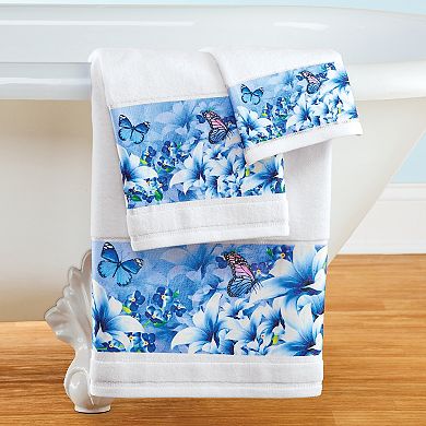 Collections Etc Beautiful Blue Butterflies 3-piece White Tufted Towel Set