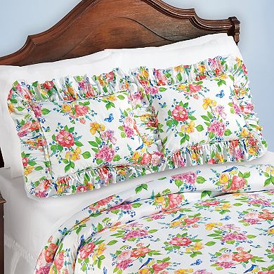 Collections Etc Birds & Butterflies Floral Plisse Pillow Sham With Ruffled Trim