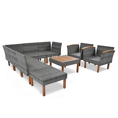 9-piece Patio Rattan Furniture Set, Outdoor Conversation Set