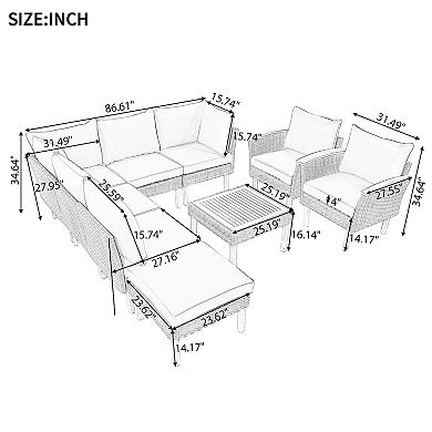 9-piece Patio Rattan Furniture Set, Outdoor Conversation Set