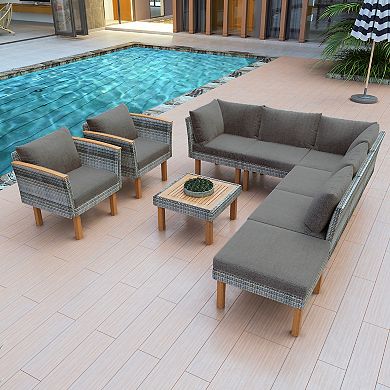 9-piece Patio Rattan Furniture Set, Outdoor Conversation Set