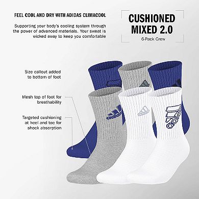 Boys adidas Cushioned Mixed 2.0 6-Pack Crew Socks