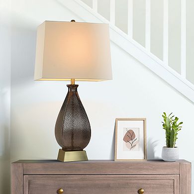 Grey Dimpled Table Lamp with White Lamp Shade