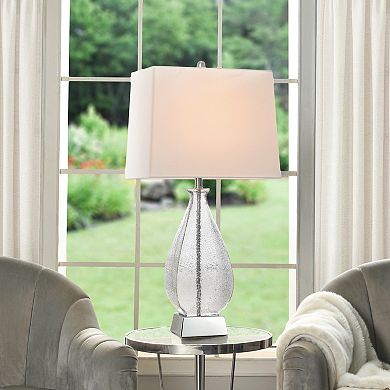 Grey Dimpled Table Lamp with White Lamp Shade