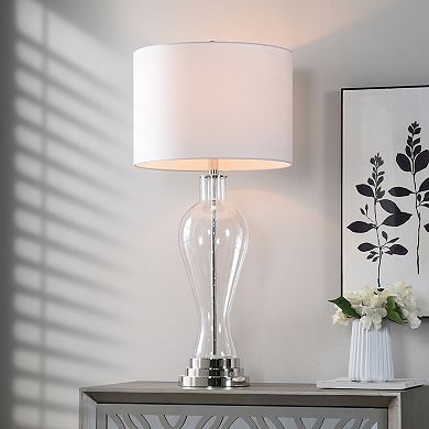 Clear Seeded Table Lamp with White Lamp Shade