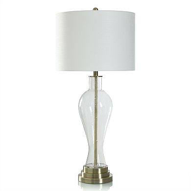 Clear Seeded Table Lamp with White Lamp Shade