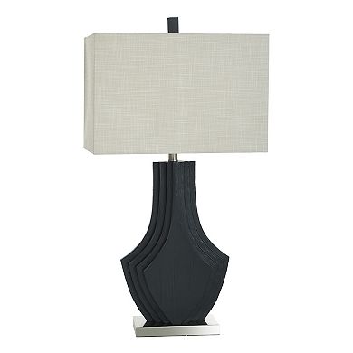 Black Layered Table Lamp with Natural Lamp Shade