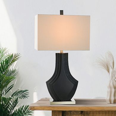 Black Layered Table Lamp with Natural Lamp Shade